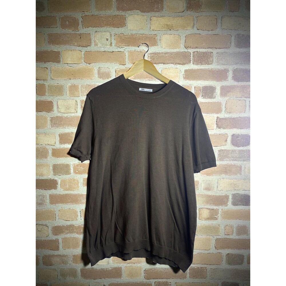 ZARA Knit Crewneck T-Shirt Brown – Size L